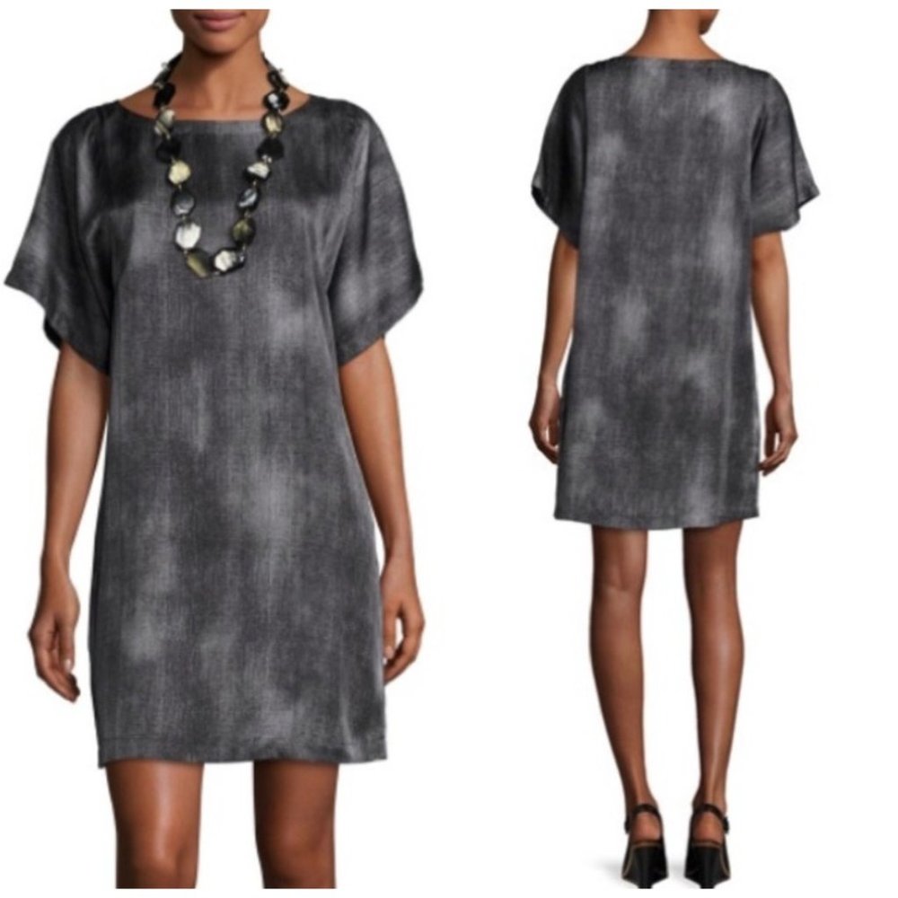 $348 Eileen Fisher S Kimono Sleeve Oversized Shift Dress Lagenlook Silk Cotton